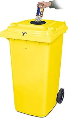 Produktbild von 240 Liter Müllbehälter gelb, Flascheneinwurf mit Gummirosette, abschließbar