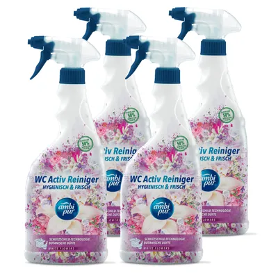 Produktbild von Ambi Pur WC Aktiv Reiniger Spray White Flowers 750ml (4er Pack)