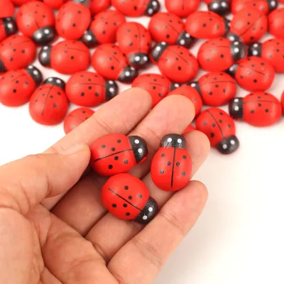 Image de Coccinelles autocollantes en bois - 100 pièces, matériel de loisirs créatifs - 18 x 25 mm