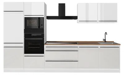Imagen del producto de Mueble de cocina Vicco R-Line Blanco alto brillo/Blanco 340 cm encimera Roble dorado, Model 66594