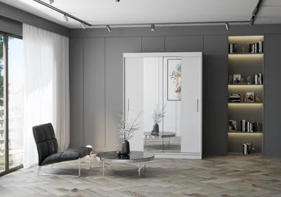 Produktbild von FurMeb24 2-türiger Schiebetürenschrank VISTA 01 150 x 200 cm Kleiderschrank mit Spiegel – eleganter Schrank mit Schiebetüren (Weiß)