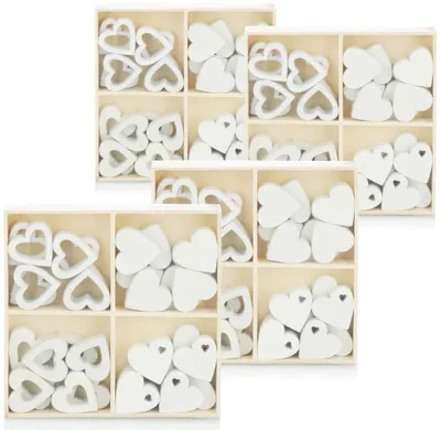 Produktbild von com-four® 128x Herz Streudeko - kleine Herzen aus Holz in 4 Designs - Holz-Herzen für Tischdeko im Frühling, an Ostern, auf Hochzeiten
