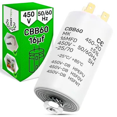 Startkondensator 16 µF CBB60, 450 V, Kunststoffgehäuse
