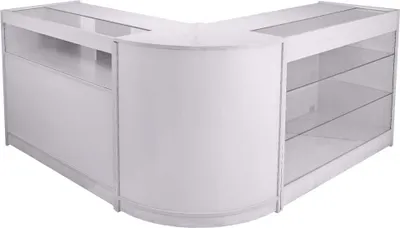 Produktbild von monster-shop Verkaufstheken-Set Ahorn Holz/Glas – 3-teilig: 2x Theke B1200/K1200 (je 90cm H x 120cm L x 60cm B) mit Innenfach & 1x Ecktheke CM60 (90cm H x 60cm L x 60cm B) mit 4 Etagen. Geschlossene Vorderseite, Stauraum, Glas-Präsentationsfläche, Verbindbar mit Kassentischen, ca. 165kg, flach verpackt