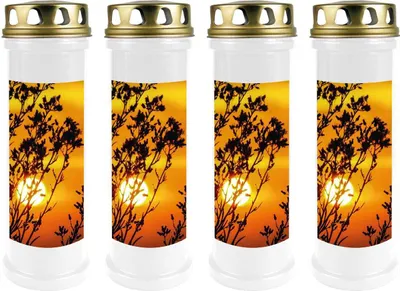 Produktbild von Grabkerze Weiß 4er Pack, Brenndauer: 100 Stunden ( je Kerze ), Motiv: Sonnenuntergang