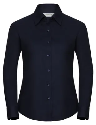 Produktbild von Russell Collection Easy Care Oxford Bluse, Langarm BC1022 (S) (Marineblau)