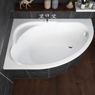Image de Baignoire d'angle 130x85 droite avec revêtement en polystyrène, écoulement & pieds S | Set complet 4in1 baignoire originale acrylique siphon | BADLAND STANDARD