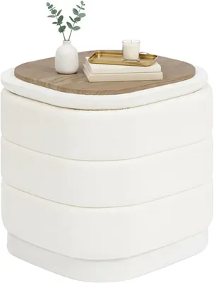 Image de Pouf avec rangement, dimensions 38 x 38 x 38 cm, blanc, en velours pliable, idéal pour le salon