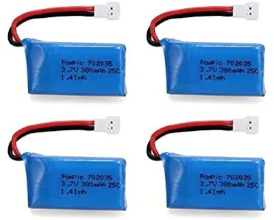 Obrázok produktu pre Sada 4 batérií LiPo 3,7 V 380 mAh pre RC drony | Kompatibilné s HUBSAN X4, JXD 385 | Predĺžená doba letu, modrá
