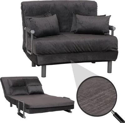 Zdjęcie produktu dla Fotel łóżko HWC-K29, rozkładany fotel sofa łóżko dla gości, rozkładana powierzchnia 190x100cm, tkanina szenilowa (370g/m²) ~ ciemnoszary