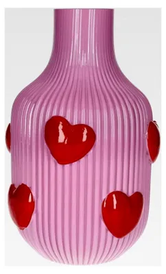 Produktbild von Romantische lila Dekovase 30 cm mit geprägten roten Herzen