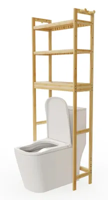 Zdjęcie produktu dla Półka do łazienki, stojąca na podłodze, z trzema półkami, wykonana z bambusa, wymiary: 63 x 26 x 170 cm, kolor: naturalne drewno