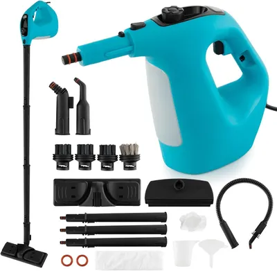 Produktbild von 1400W Handdampfreiniger mit 400ml Wassertank & 14-teiligem Zubehör, tragbarer Druckreiniger 2 bar bis zu 125℃, für Böden, Sofa (Blau)