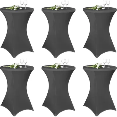 Immagine prodotto di Copertura per tavolo rotondo, set da 6, color grigio scuro, in Spandex elasticizzato, adatta a tavoli con diametro di 80-85 cm