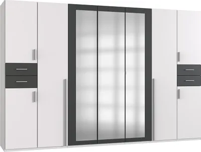 Produktbild von Schlafzimmer Kleiderschrank mit 313 cm Breite in weiß mit graphit, 9 Türen & 4 Schubladen - VENLO-43