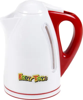 Produktbild von Kinder Wasserkocher, Spielzeug für die Kinderküche von EDDY TOYs, Sichtfenster, Klapp-Deckel, wasserfest, Größe (ØxH) ca. 9,5 x 17cm, weiß mit rot