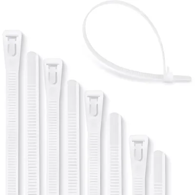 Immagine prodotto di Fascette stringicavo riutilizzabili, 3,6 mm x 200 mm, colore bianco, confezione da 100 pezzi, resistenti ai raggi UV, in nylon, resistenza alla trazione: 50 kg