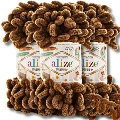 Produktbild von Alize 3x 100g Puffy Wolle, Uni, Häkeln, Stricken (Mocha Brown - 321)