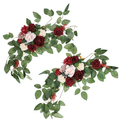 2er-Set Brautbogen-Blumen, Kunstblumen-Girlande, Dunkelrot/Rosa, 66 cm