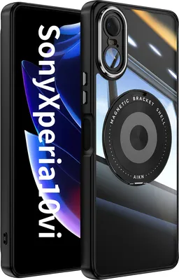 Produktbild von Handyhülle für Sony Xperia 10 VI Transparent Militärschutz mit Magnetring Ständer und Kameraabdeckung Schwarz