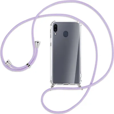 Produktbild von Handykette Backcover-Schutzhülle mit Band (Metall silberfarben) für Samsung Galaxy M20 - violett