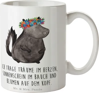 Produktbild von Mr. & Mrs. Panda Tasse Stinktier Mädchen - Weiß - Geschenk, Kaffeetasse, Namaste, cappuccinotasse, schöne, Kaffeebecher, Stinker, Raubtier, Skunk, Teetasse, Yoga