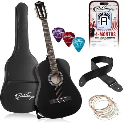 Imagen del producto de Guitarra acústica para principiantes Silecomplaza, 96,5 cm, color , set de inicio que incluye funda, cuerdas, correa, afinador, silbato afinador y púas