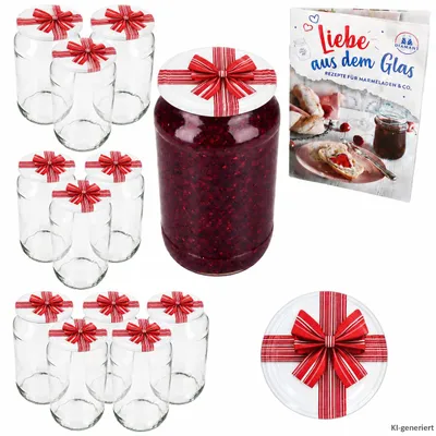 Produktbild von 12er Set Sturzglas 1062ml Einmachglas Geschenk Deckel Heft