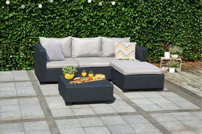 Produktbild von Allibert Salta Gartenmöbel Set 3 tlg. | mit Gartensofa, Hocker und Esstisch | Rattanoptik, wetterfest | Final