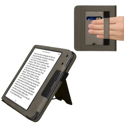 Produktbild von kwmobile Schutzhülle kompatibel mit Kobo Kobo Libra Colour / Tolino Vision Color Flip Hülle - Cover mit Handschlaufe - Aufgehende Sonne Grau