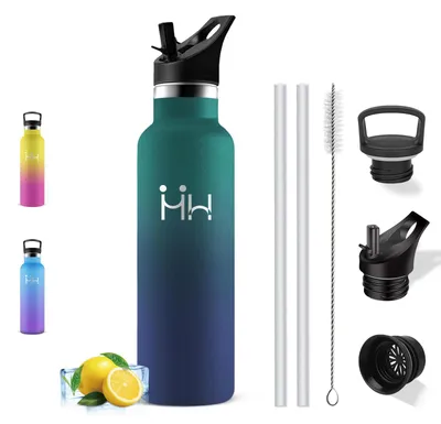 Image de Bouteille en acier inoxydable, 0,75 litre, avec paille, sans BPA