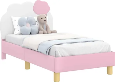 Zdjęcie produktu dla Rama łóżka dziecięcego vidaXL z zagłówkiem, różowa, 70 x 140 cm, PU