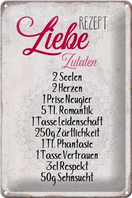 Produktbild von Blechschild Spruch 20x30cm Rezept Liebe Zutaten Schild