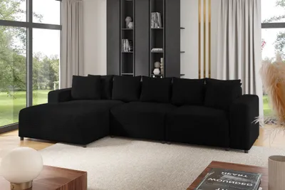 Produktbild von Ecksofa Designersofa Sofa MEGAN in Stoff Poso Schwarz Ottomane Links
