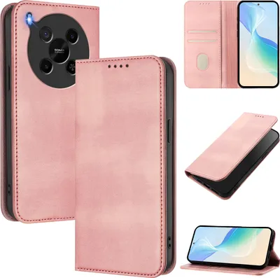 Obrázek produktu pro Pouzdro pro ZTE Blade V70 Max, vintage kožené pouzdro s RFID ochranou, přihrádkami na karty, stojánkem Růžový