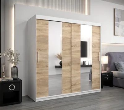 Produktbild von Kleiderschrank ALICE – Breite 200 cm, weiß/Sonoma-Eiche