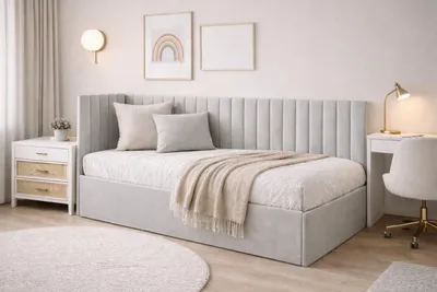 Produktbild von Bett Bubu 120x200 cm, Polsterbett mit Metallrahmen, Jugendbett mit Bettkasten, Riviera-Stoff, Grau