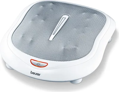 A white and gray foot massager is shown from a slightly elevated diagonal angle against a white background.