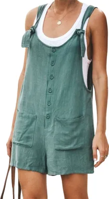 Image de ASKSA Femme Jumpsuit court Playsuit court Romper Shorts Salopette Femme Combinaison avec poches, Vert foncé, Taille : 4XL