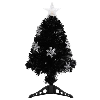 Image de vidaXL Sapin de Noël avec flocons de neige LED Noir 64 cm Fibre optique
