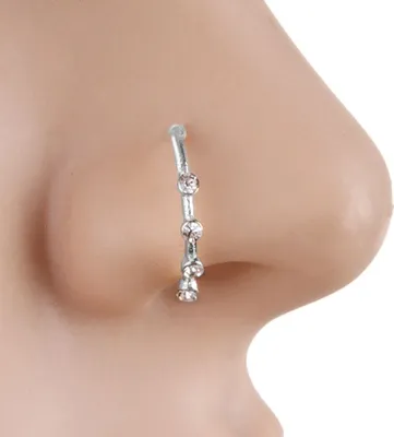 Produktbild von Funkelnder U-förmiger Nasenstecker mit Strasssteinen, Hoop-Nasenring, schicker Körperpiercing-Schmuck-Silber