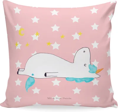 Produktbild von Mr. & Mrs. Panda kissen für sofa Einhorn Sternenhimmel - Rot Pastell - Geschenk, Sterne, Kuschel, Einhörner, Dekokissen, Unicorn, Sofakissen, Verrückt