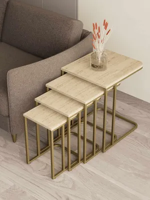 Produktbild von Skye Decor, Hochwertiger Nesting Tisch (4 Teile) Gold & Travertin, 100% Melamin | Modern