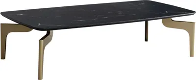 Produktbild von Couchtisch 120x60x30,5 cm mit Hochglanz Marmor Optik Schwarz / Gold, Wohnzimmertisch Rechteckig mit Metall-Gestell, Sofatisch Groß, Tisch Wohnzimmer