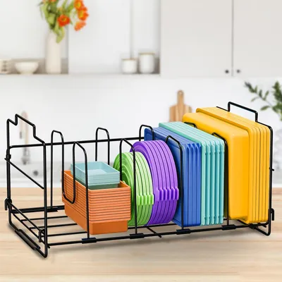 Image de Omgoods - Boîte de rangement métallique pour couvercles de pots, avec 4 séparateurs réglables