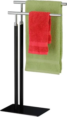 Produktbild von Stehendes Handtuchregal 2 Stangen schwarz Stahl 78x44x20 cm Bad