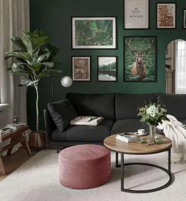 Produktbild von Runder CIRI Couchtisch mit Pouf Wotan Eiche Artisan Stirling