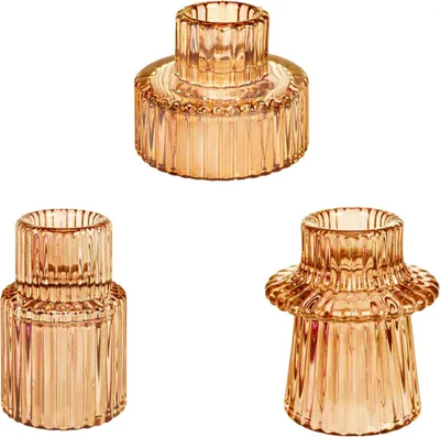 Immagine prodotto di Portacandele decorativo in vetro bifacciale trasparente marrone 3 pezzi