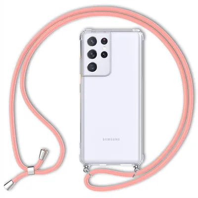 Obrázok produktu pre NALIA Priehľadné puzdro na mobilný telefón s retiazkou pre Samsung Galaxy S21 Ultra, kryt s remienkom Ružová