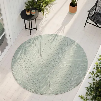 Produktbild von Carpetsale24 Outdoor Teppich, Modern Boho Design, 3D Effekt, Robust und UV-Beständig, ideal für Terrasse Wohnzimmer & Küche, Grösse: 80 cm Rund